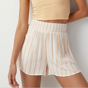 Eco-friendly ecru and pastel orange stripes summer high rise lounge shorts NWT
